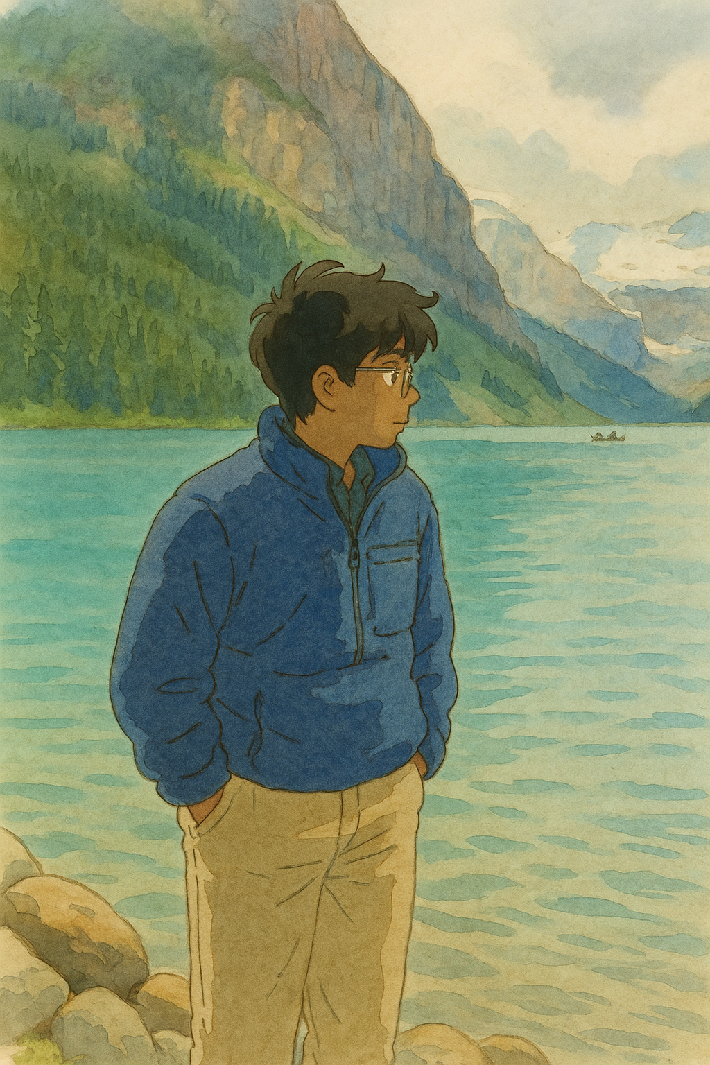 Profile photo with mountain lake background